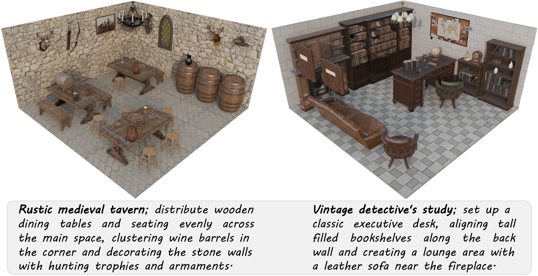 Stylized indoor scenes generated from stylized text prompts